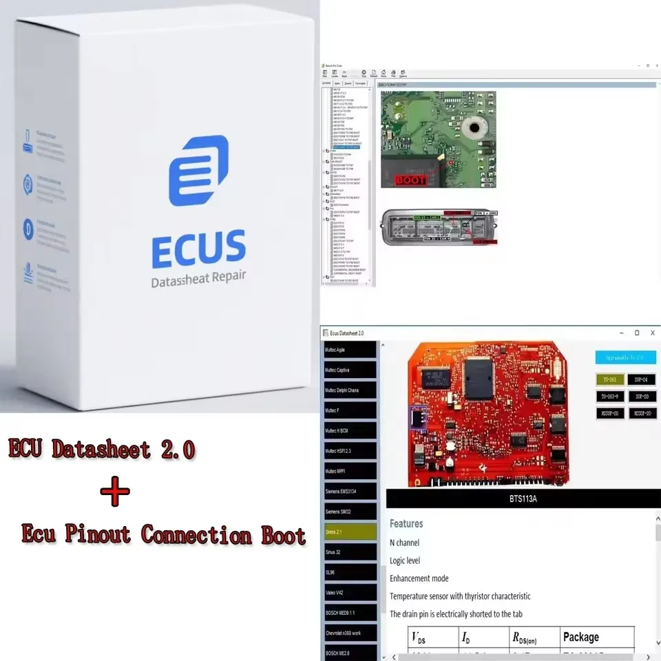 

Car tools ECU Repair Software ECU Datasheet 2.0 PCB Circuit Diagrams Electronic ECU Pinout Connection Boot Software Collection