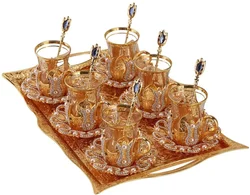 Turkish Arabic Tea Set of 6, Gold, 3 Ounces