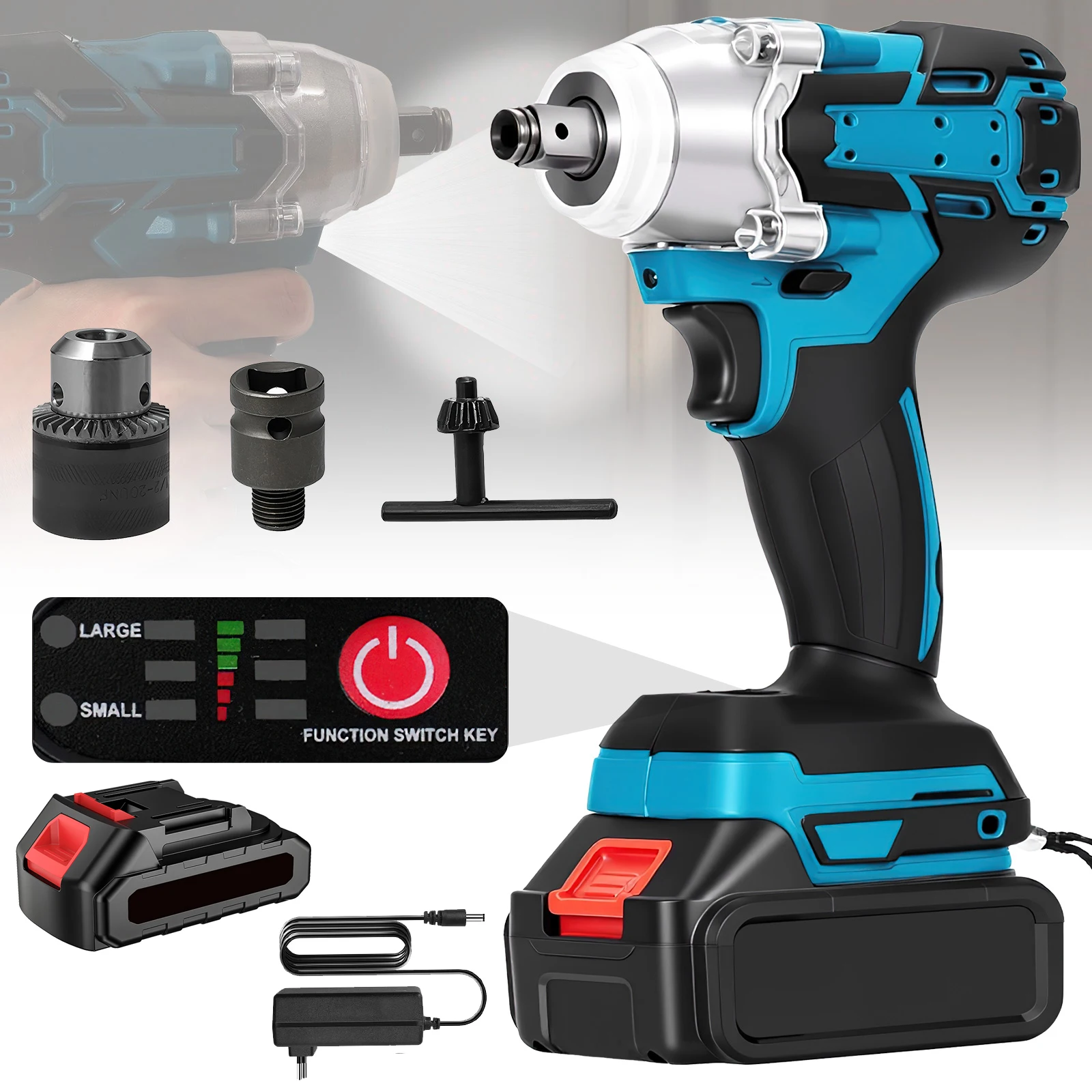 Avvitatore a impulsi brushless da 520 N.m, 1/2'' senza fili, velocità variabile 0-4200 giri/min, 3800 IPM con albero in acciaio al tungsteno e batteri