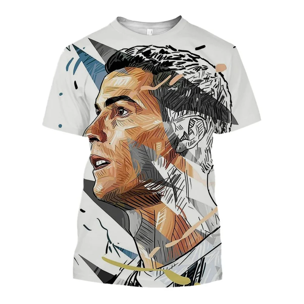 Comic style short-sleeved Ronaldo print 3D fashionable summer short-sleeved boys sports casual outdoor cool round neck T-shirt