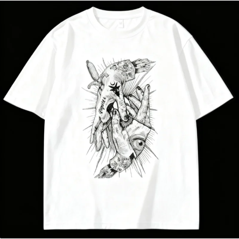 Skeleton Hand Poker Grafisch T-shirt Gotische kunstkleding met schedelhand en kaarten Print voor mannen Vrouwen Alternatieve mode-streetwear