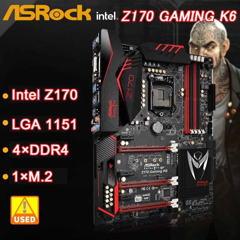 ASRock Fatal1ty 게임용 K6 마더보드, LGA 1151, 인텔 Z170 지지대 코어, i5-7400 7100 6500 6300 G4520, 7700 CPU DDR4 64GB 