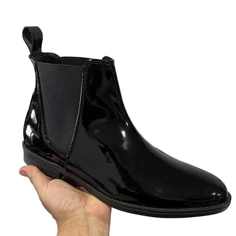 Stivale Chelsea in pelle verniciata nera Scarpe Zanthy Modello 600 Stivali Mariachi da uomo
