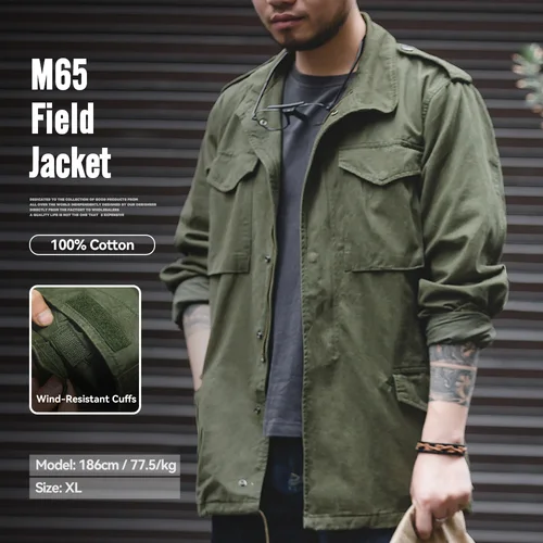 Imagen 1 del producto Maden Retro M65 chaquetas para hombres verde cortavientos al aire libre Vintage Casual sólido abrigo ropa para hombres chaqueta multibolsillo