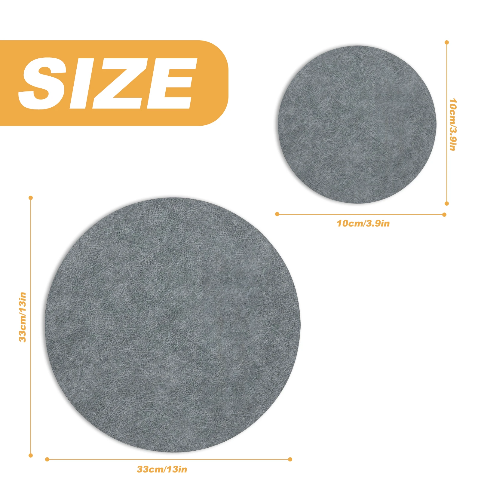 Round Placemats Set , Reversible Faux Leather Table Mats, Wipeable Heat-Resistant Dining Mats, Light Grey for Kitchen and Dining