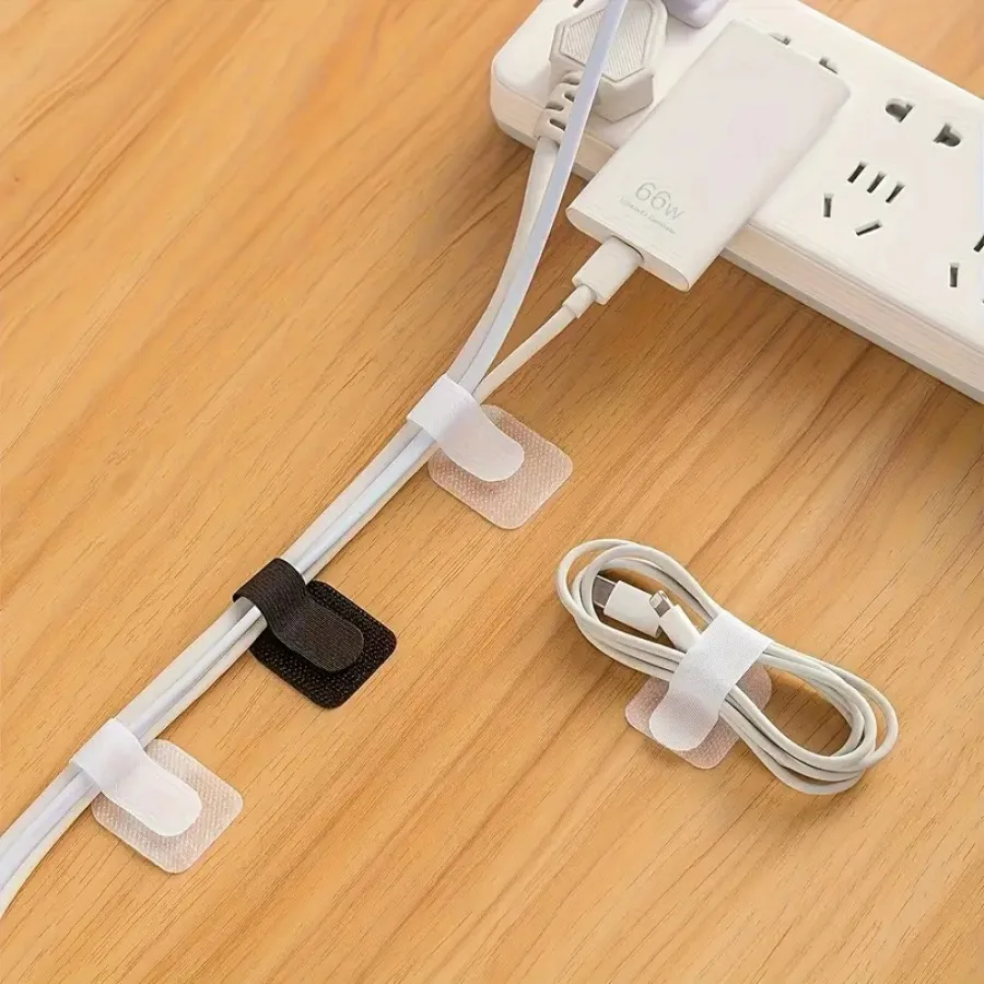 10 قطع من ربطات كابلات النايلون ذاتية اللصق باللون الأسود/الأبيض، مناسبة لكابل البيانات وتخزين كابلات الكمبيوتر وإدارة الكابلات المكتبية