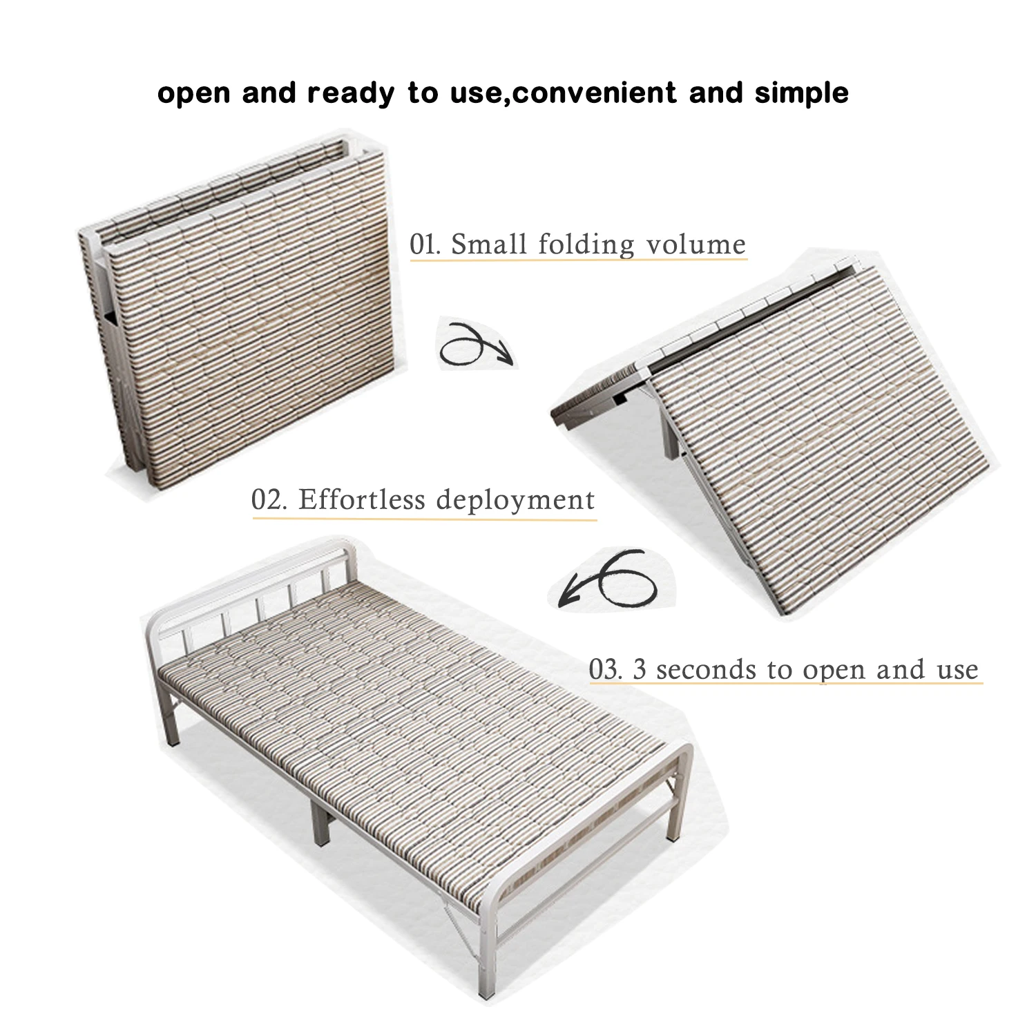 Folding Bed with Mattress, Portable Foldable Bed for Spare Bedroom, Office, Outdoor, No Assembly Required Bed 188 X 90 X 45cm