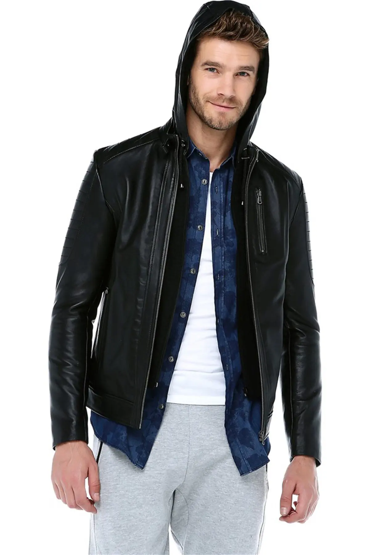 Men's Hooded Genuine Leather Coat Men's Leather Jacket Lambskin Design Coats New Year Fashion Casual Wear Waterproof