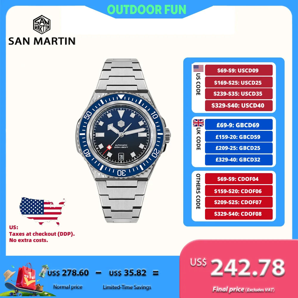 

San Martin 41 мм эмалированный градиентный циферблат мужские часы для дайвинга механические наручные часы NH35 Monocoque Case Sports 6H 20Bar BGW-X1 SN0146