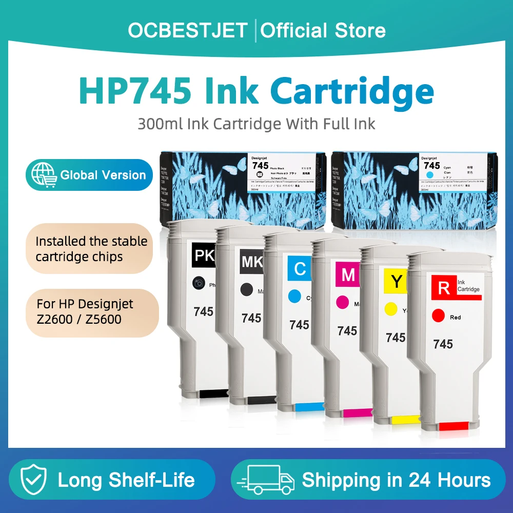 300ML Ink For HP 745 Ink Cartridge With Full Ink HP745 For HP Designjet Z2600 Z5600 Printer F9K04A F9K05A F9K03A F9K01A F9K02A