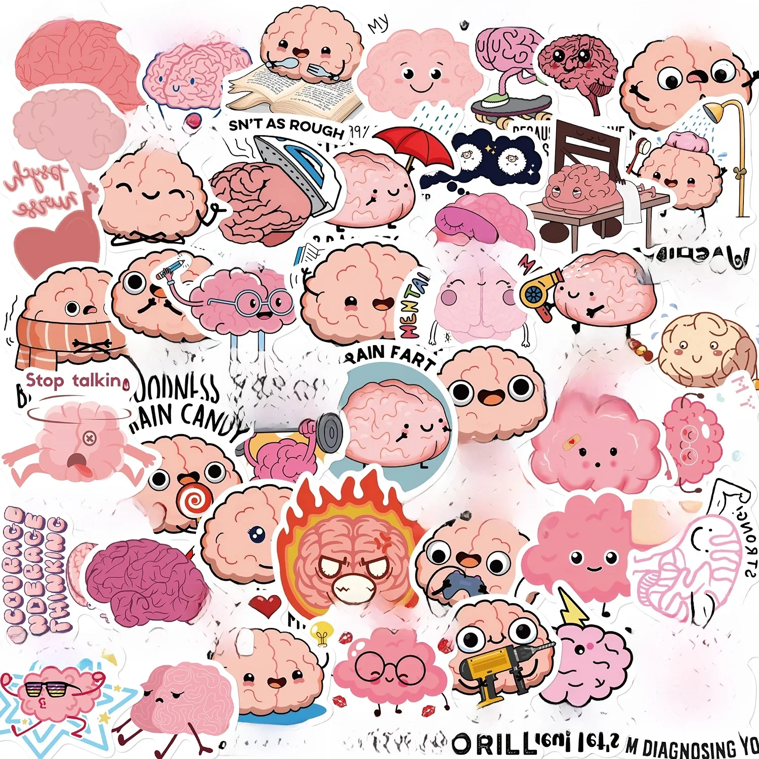 AliExpress 50pcs Funny Pink Brain Cartoon Sticker Aesthetic Stickers Cute Vinyl DIY Fridge Bicycle Phonev Diary Motorcycle Decoration Gift