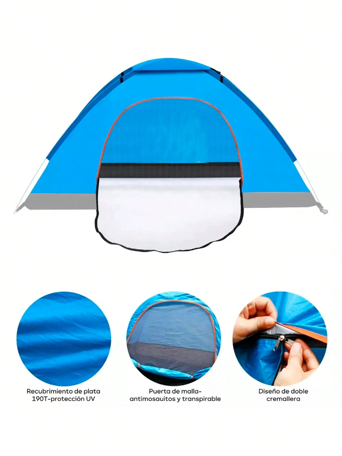 Casa de campaña 2 personas tejido poliester color azul claro (Tienda para campamento)