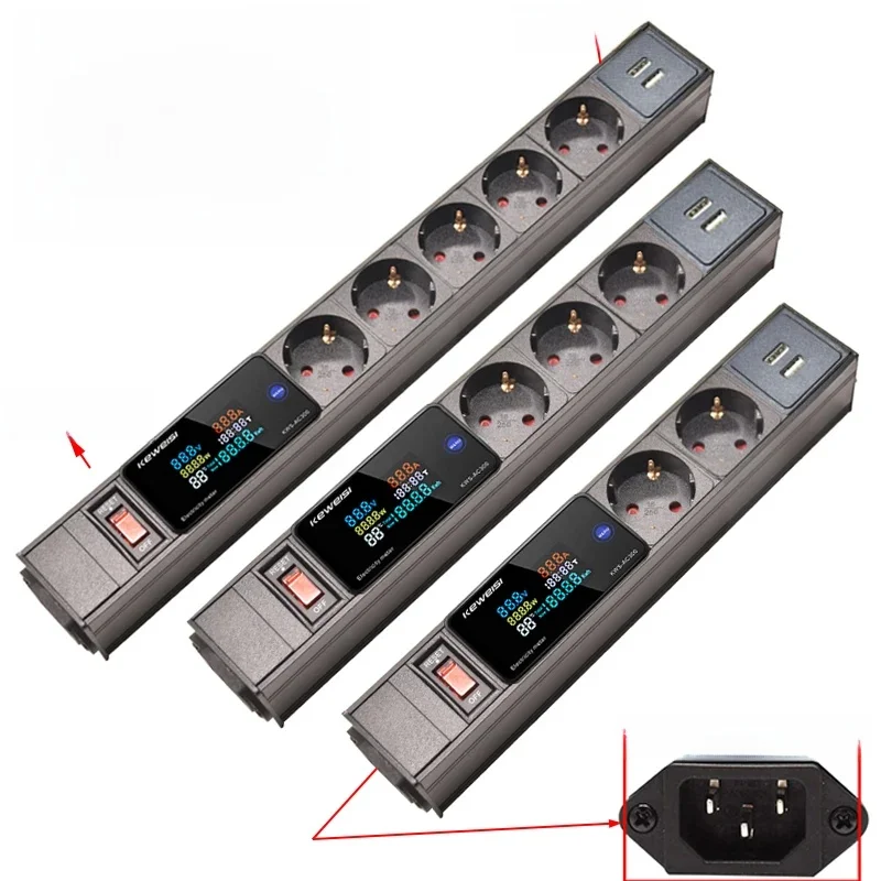 EU Power Strip 2USB Digital Volt Watt Kwh temperatura 2/3/4/5/6/7/8/9Ways gniazdo ue gniazdka z przełącznikiem interfejsu C14 — zdjęcie produktu 6