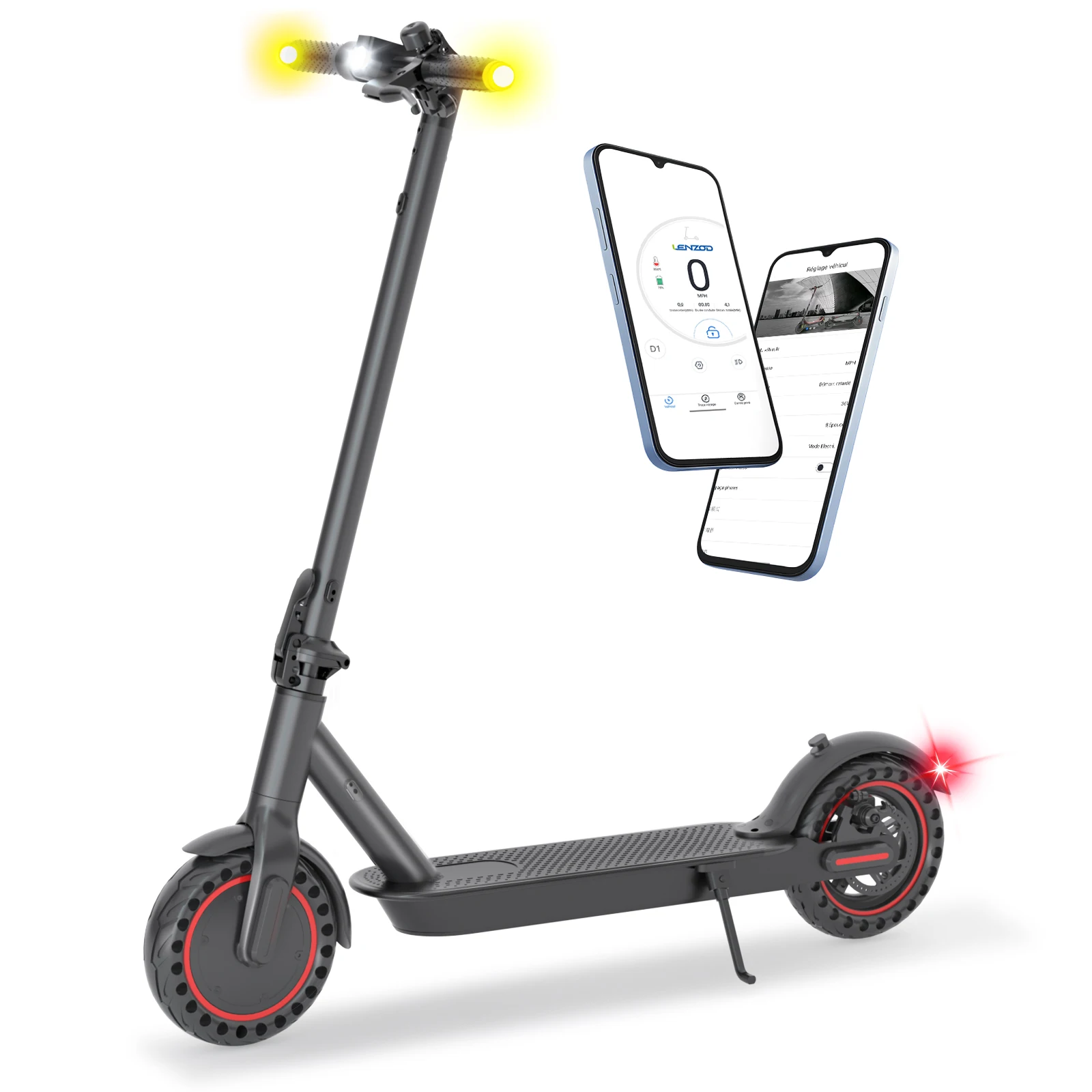 Trottinette électrique pour trajets quotidiens, fonctionnement intelligent contrôlé par application, avec clignotants, pliable
