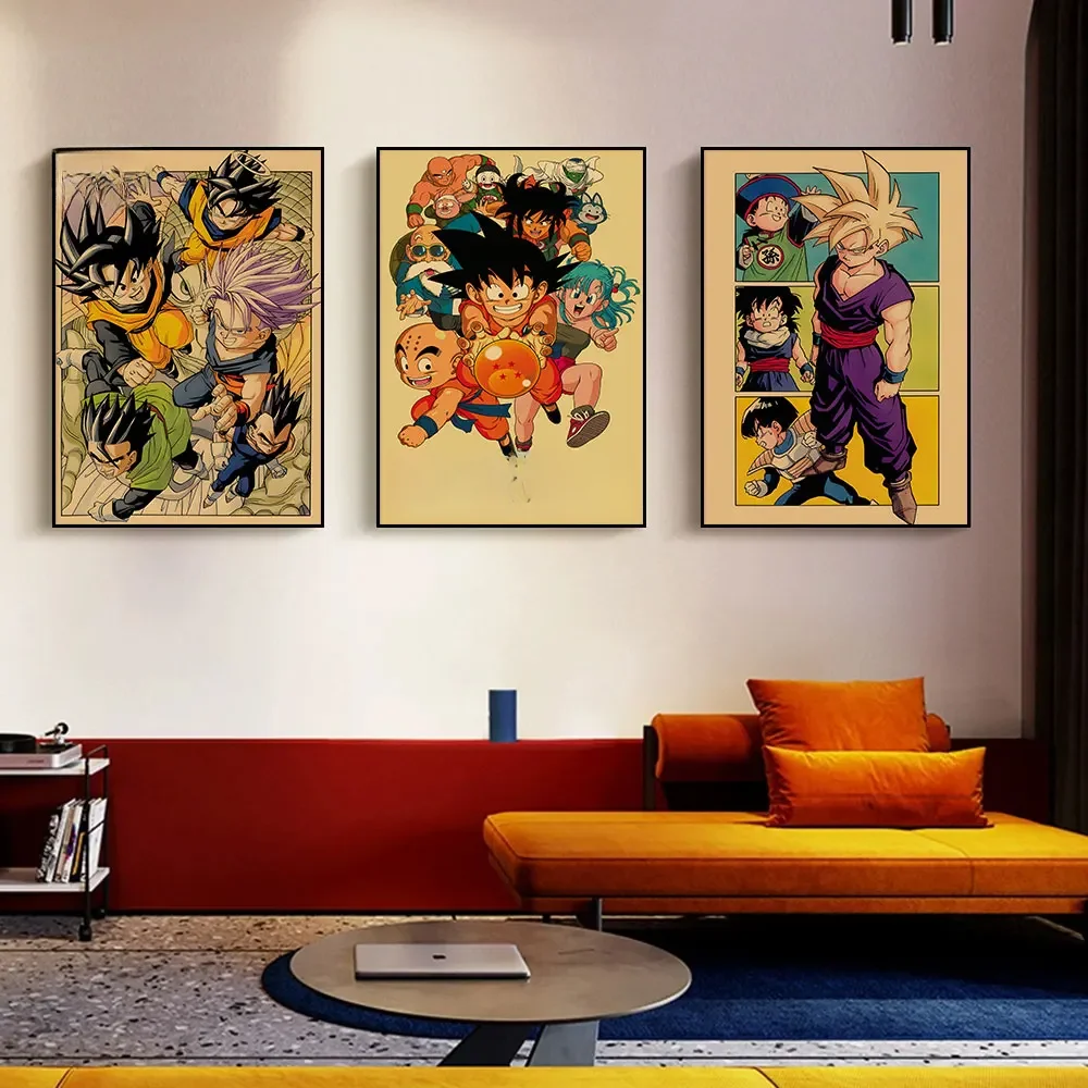 Affiches Vintage Dragon Ball, figurines de dessin animé périphérique, Vegeta Goku, peinture sur toile d'art pour chambre d'enfants, décor Mural, cadeaux