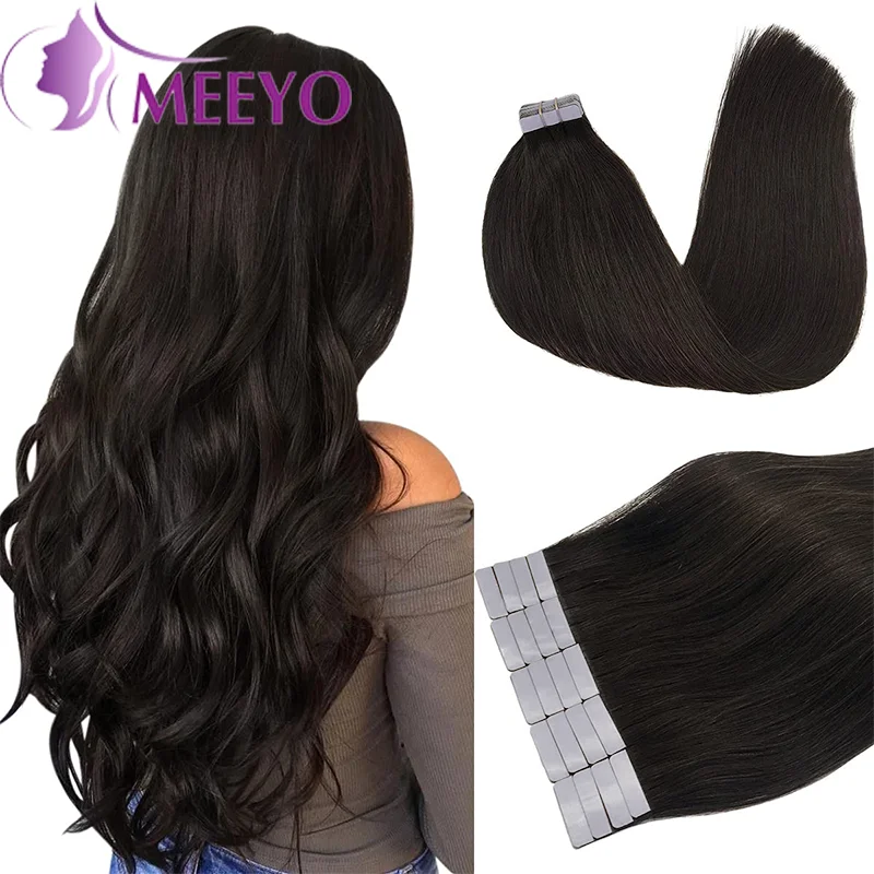 Tape in Hair Extensions Human Hair Straight Human Hair Extensions 50G/Pack for Women 20 Pcs Brazilian Hair Tape on Color#1 #1B