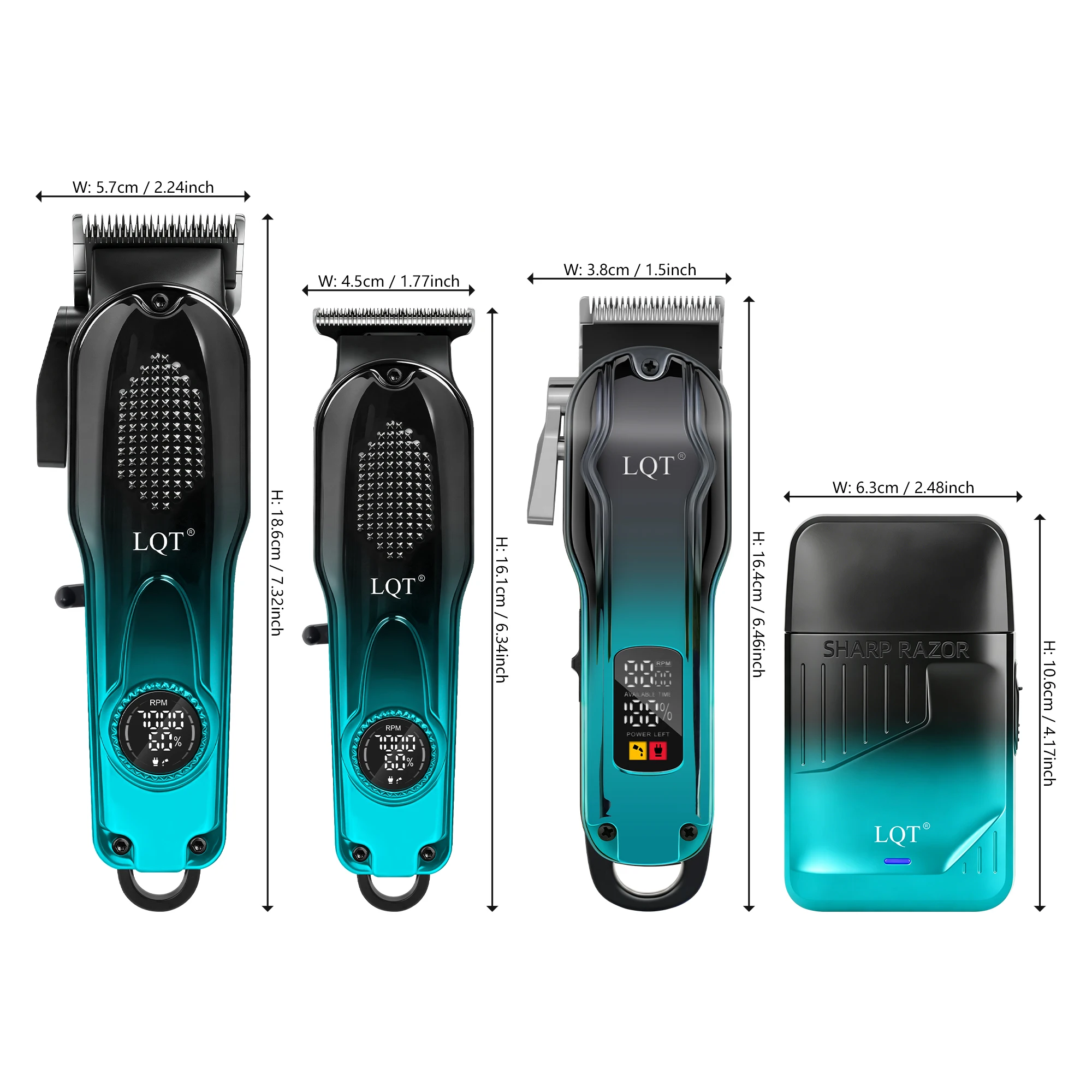 LQT 4 in 1 Hair Clipper Set Cordless Barber Trimmer Electric Shaver LED USB Rechargeable Men Hair Cutting Grooming Kit