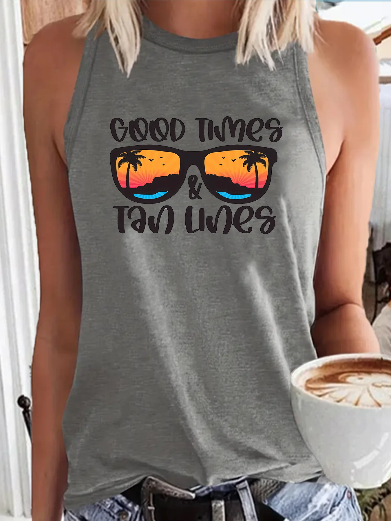 Good Times Tan Lines sunglasses Fashion Funny Sports Women's Tank Top Loose O Neck Sleeveless Casual Tank Top