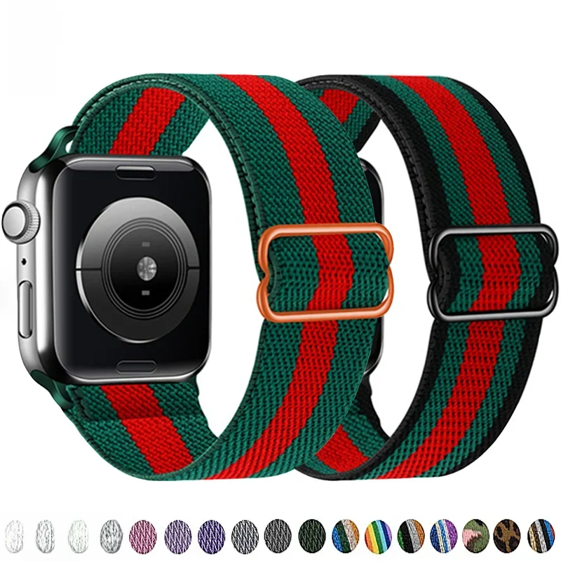 Pasek do zegarka Apple Watch 49mm 44mm 40mm 45mm 41mm 42mm 38mm Regulowana elastyczna nylonowa bransoletka iWatch series 8 se 7 6 5 9 Ultra — zdjęcie 2