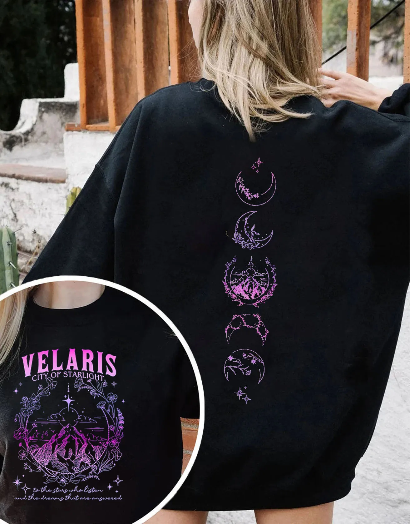 

Velaris City Of Starlight Acotar Sweatshirt 2 Side Patten 100% Cotton Oversize Retro Sweatshirt Fantasy Apparel Y2K Top