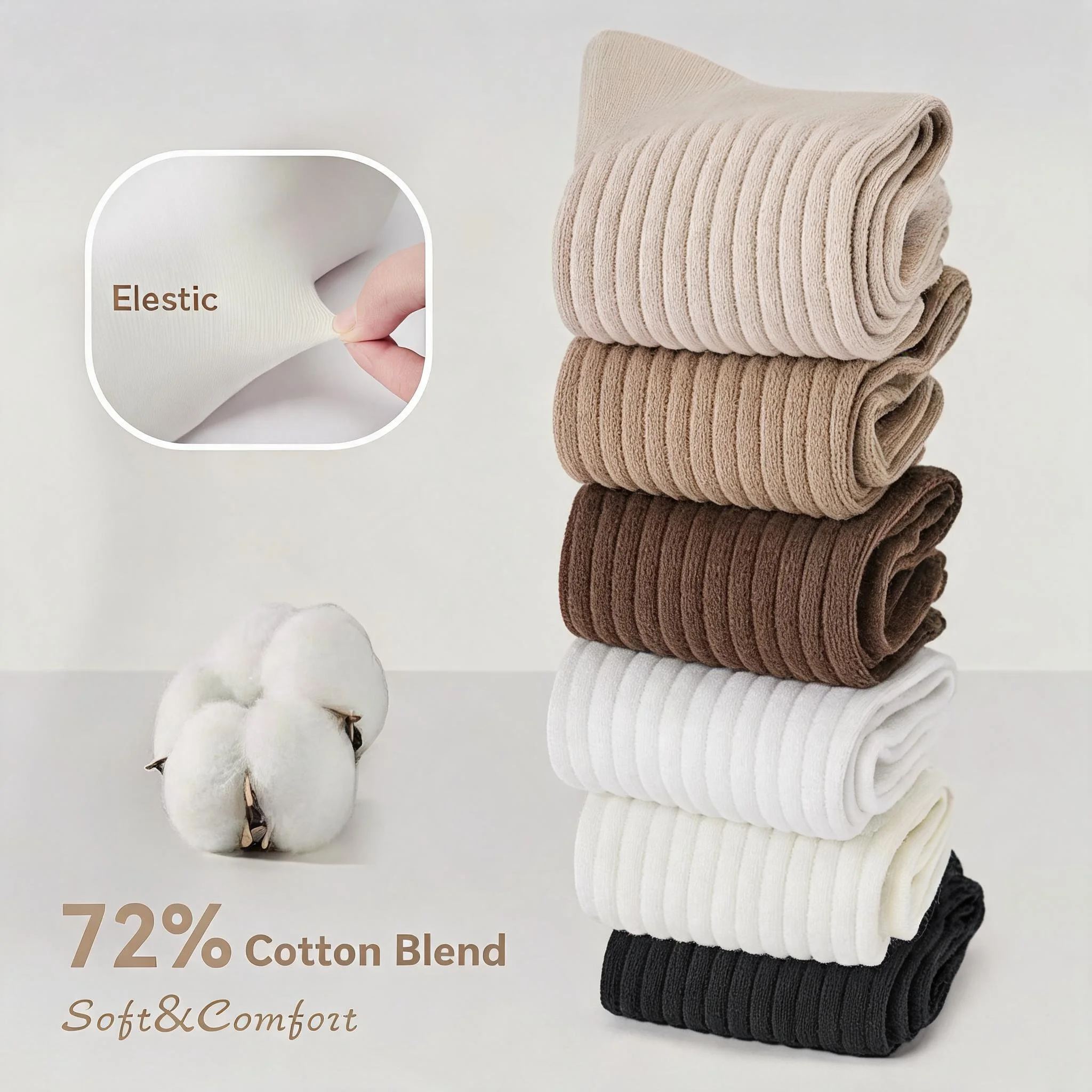 Women Calf Socks Cute Casual Athletic Sports Soild Crew Socks for 6 Pairs Size 5-11 Comfort Soft for Women Girls