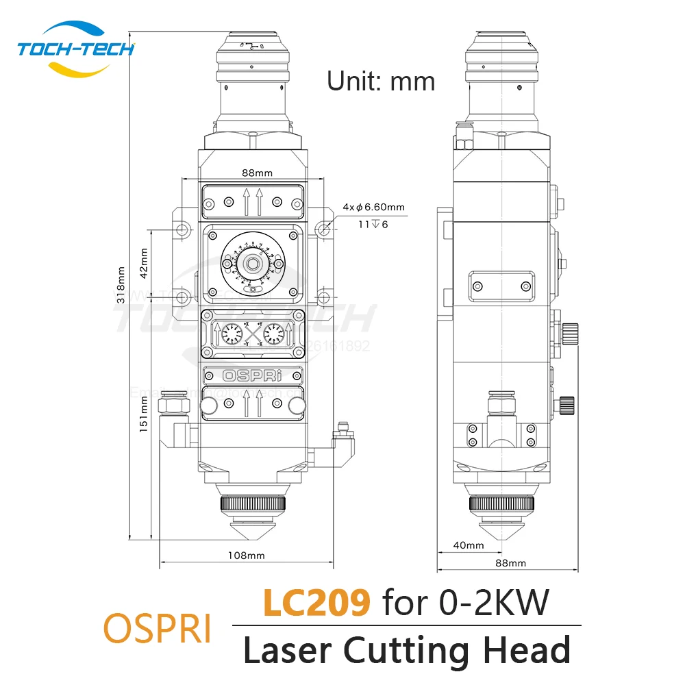 Cutting Head 0-2kw QBH OSPRI LC209 Fiber Laser Cutting Head for Laser Cutting