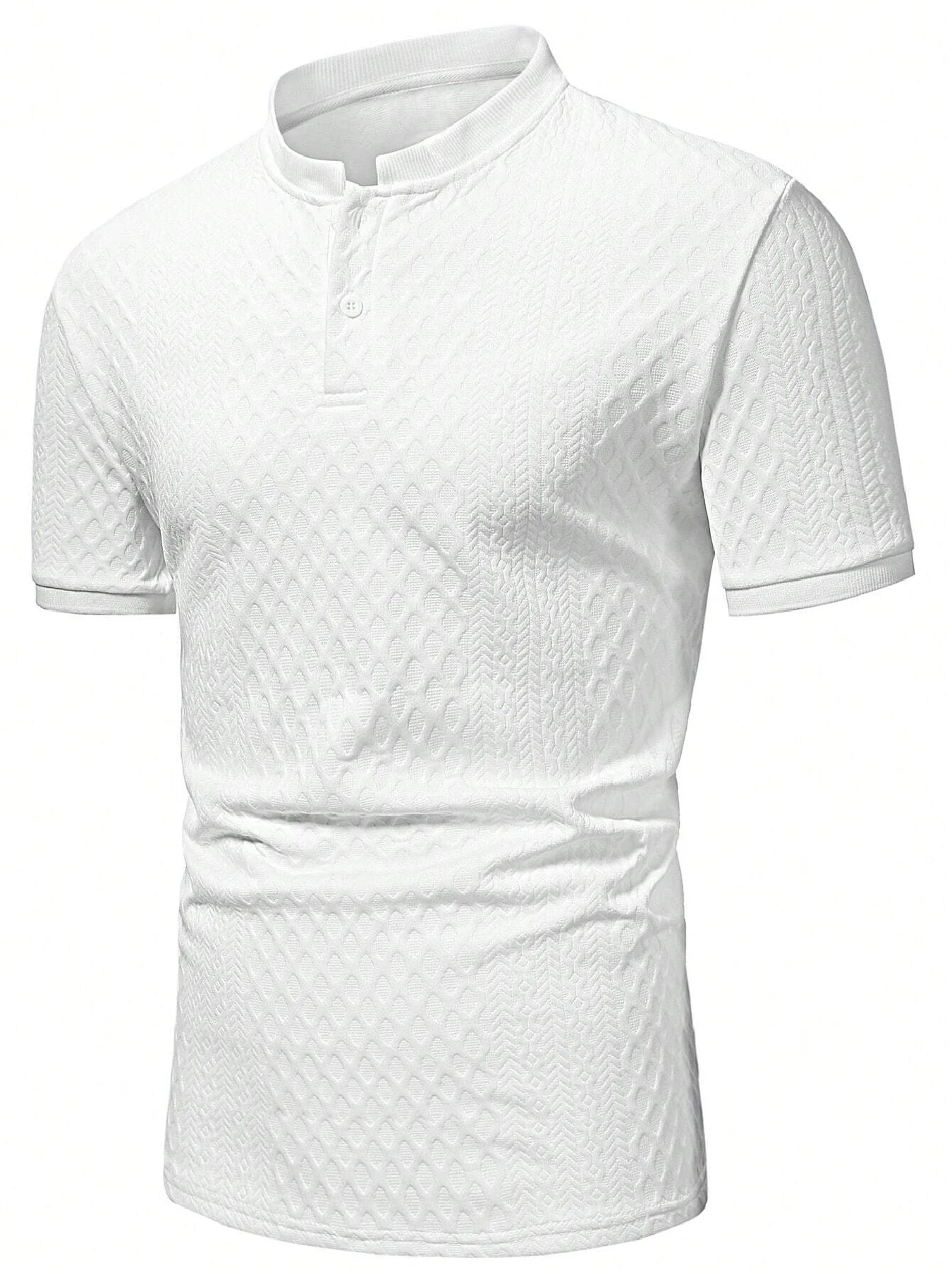 Lässiges Herren-Poloshirt, weich und bequem, einfarbig und schlichtes Design, italienischer Lochmusterdruck, geeignet für Outdoor-Sport. – Detail 3