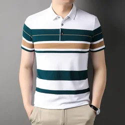 New Summer Men's Fashion Polo Shirt High Quality Striped Shirt Polo Short Sleeved Casual Button Shirt Men Clothing Senior Tops