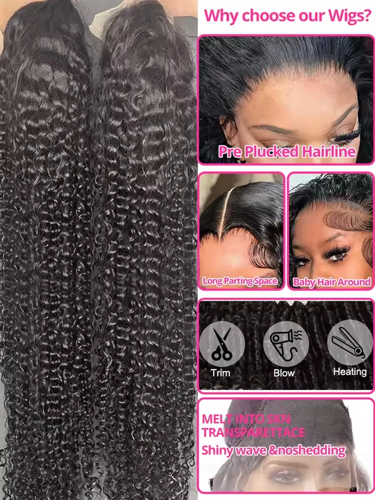Deep Curly Lace Front Wigs Transparent HD 13x4 Lace Frontal Wigs Deep Wave 100% Real Human Hair Wigs For Women Wet And Wavy image 5