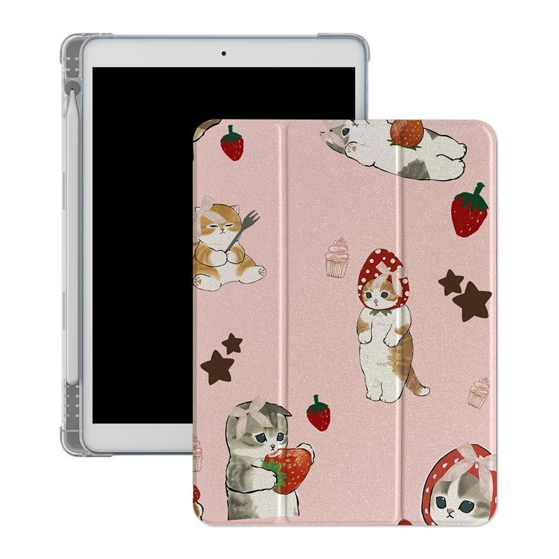 Etui Kawaii Strawberry Cat Case na iPada 10 Pro 11 cali Air 2024 iPad Air 5/4 10,9 10,2 9,7 cala 10,5 mini 6/5 Pokrowiec z uchwytem na pióro — zdjęcie produktu 6