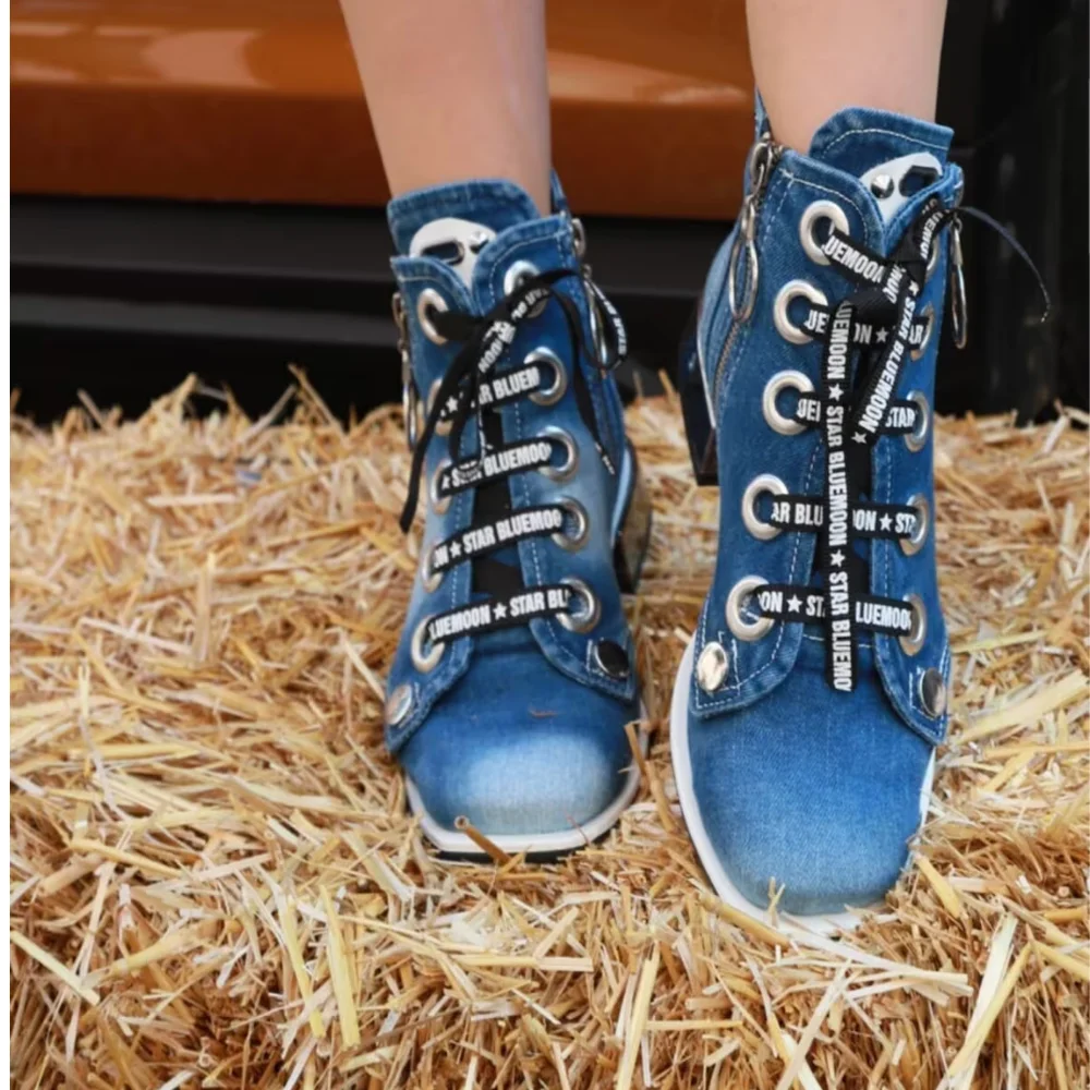 Jeans Boots Shoes / Handmade Women Boots / Women\'s Sneakers Boots, Heeled Sexy Boots, Platform High Boot Shoes / Jeans Shoes/ Bi