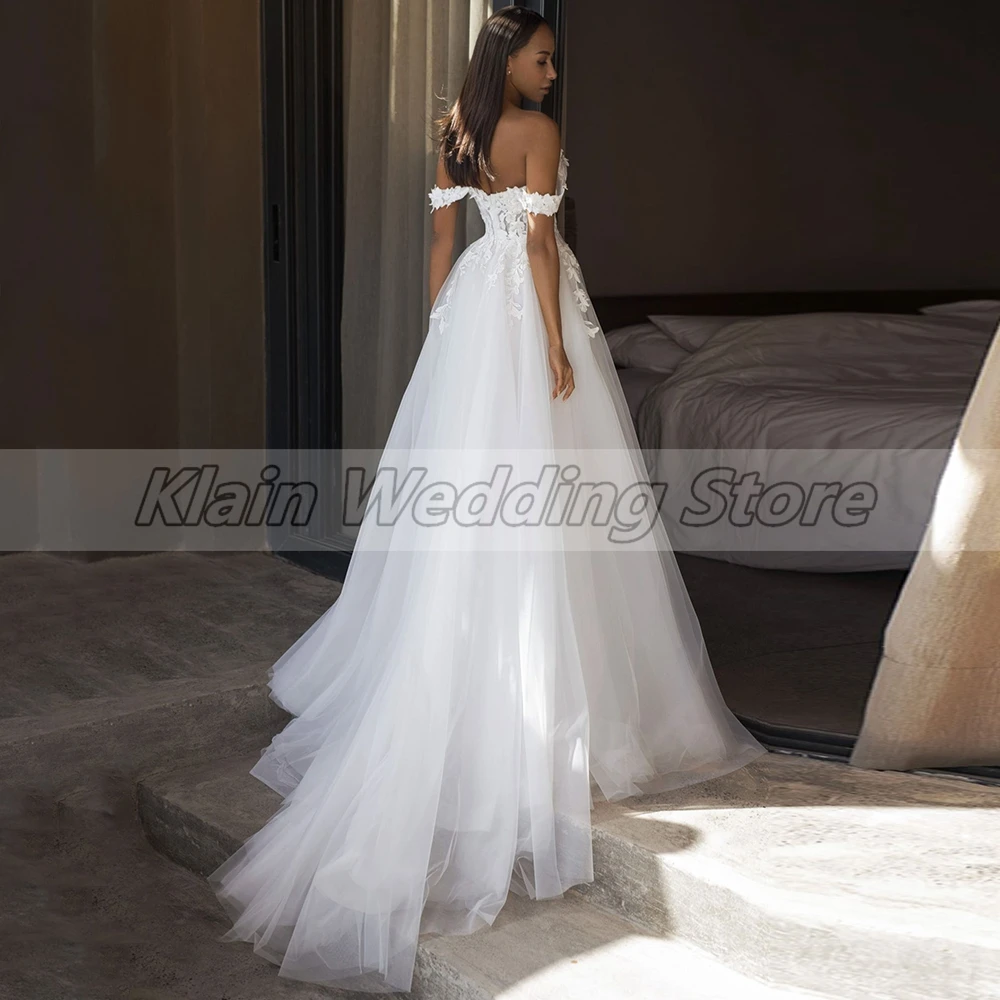 Customized Weilinsha Side Split Tulle Wedding Dress 2023 Ladies Appliques Off The Shoulder A Line Strapless Bridal Gowns Robe De