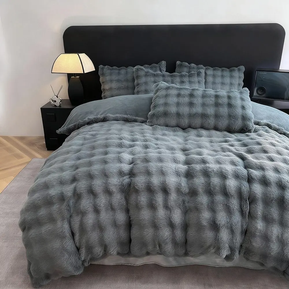 Parure de lit hiver en peluche 200x200, finition fourrure de lapin moelleuse, housse de couette en microfibre avec fermeture éclair, toucher cachemire, douce et ultra-douce.