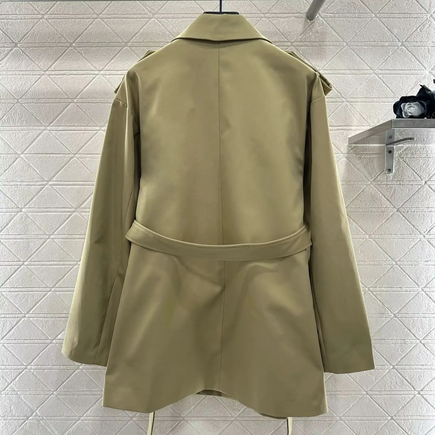 

2025 New Arrivals Mid-length Belt Windbreaker Jacket Windbreaker Material Shawl Design Round Buckle Slant Pockets Two Colors