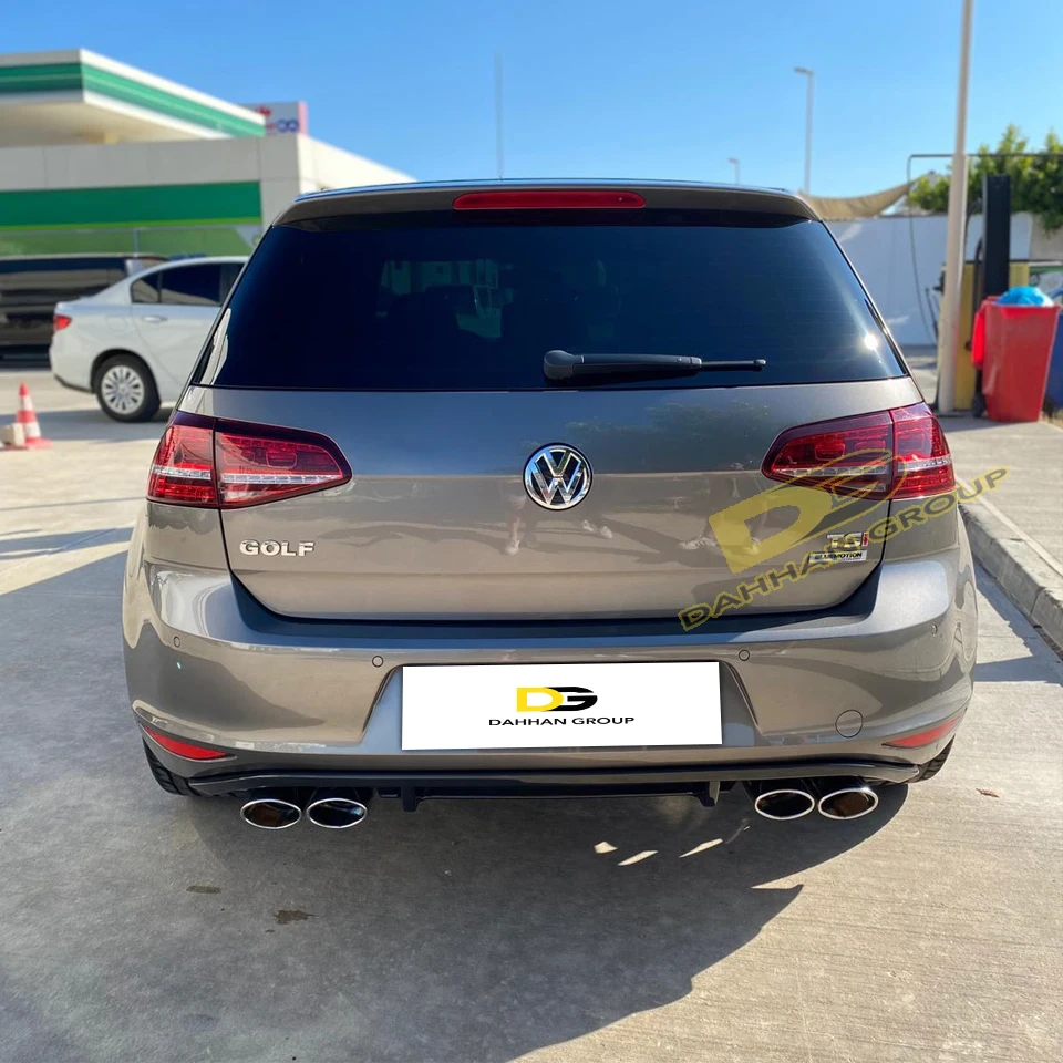 VW Golf MK7 2012–2020 R-Style Heckdiffusor-Spoiler links + rechts, doppelte Auspuffausgänge, Klavier, glänzender schwarzer Kunststoff, Golf R-Kit