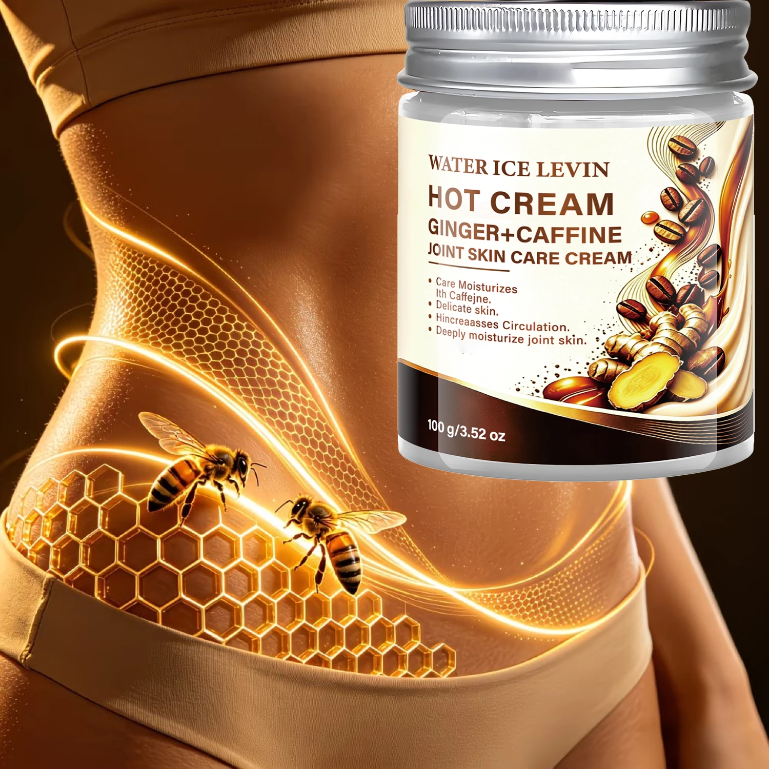 Water ice levin Hot Cream 100g Moisturizing Skin Cream with Ginger Caffeine Collagen Daily Skin Care Lotion