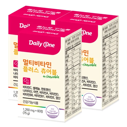 데일리원 멀티 비타민 플러스 츄어블 종합 올인원 영양제 1,250mg X 60정 3통