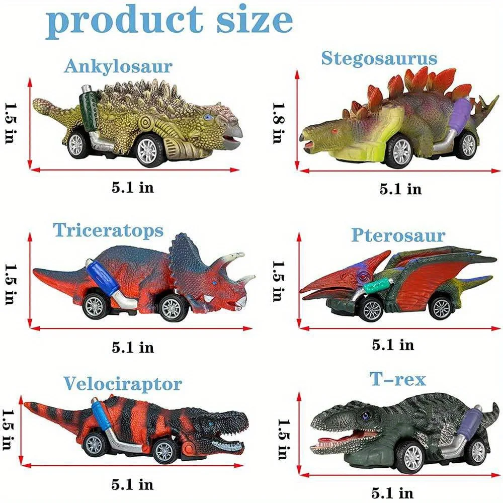 Dinosaur Toy Pull Back Car, 6 Pack Dinosaur Toys for 3 Year Old Boys Pull Back Toy Car, Dinosaur Gift with Tyrannosaurus Rex