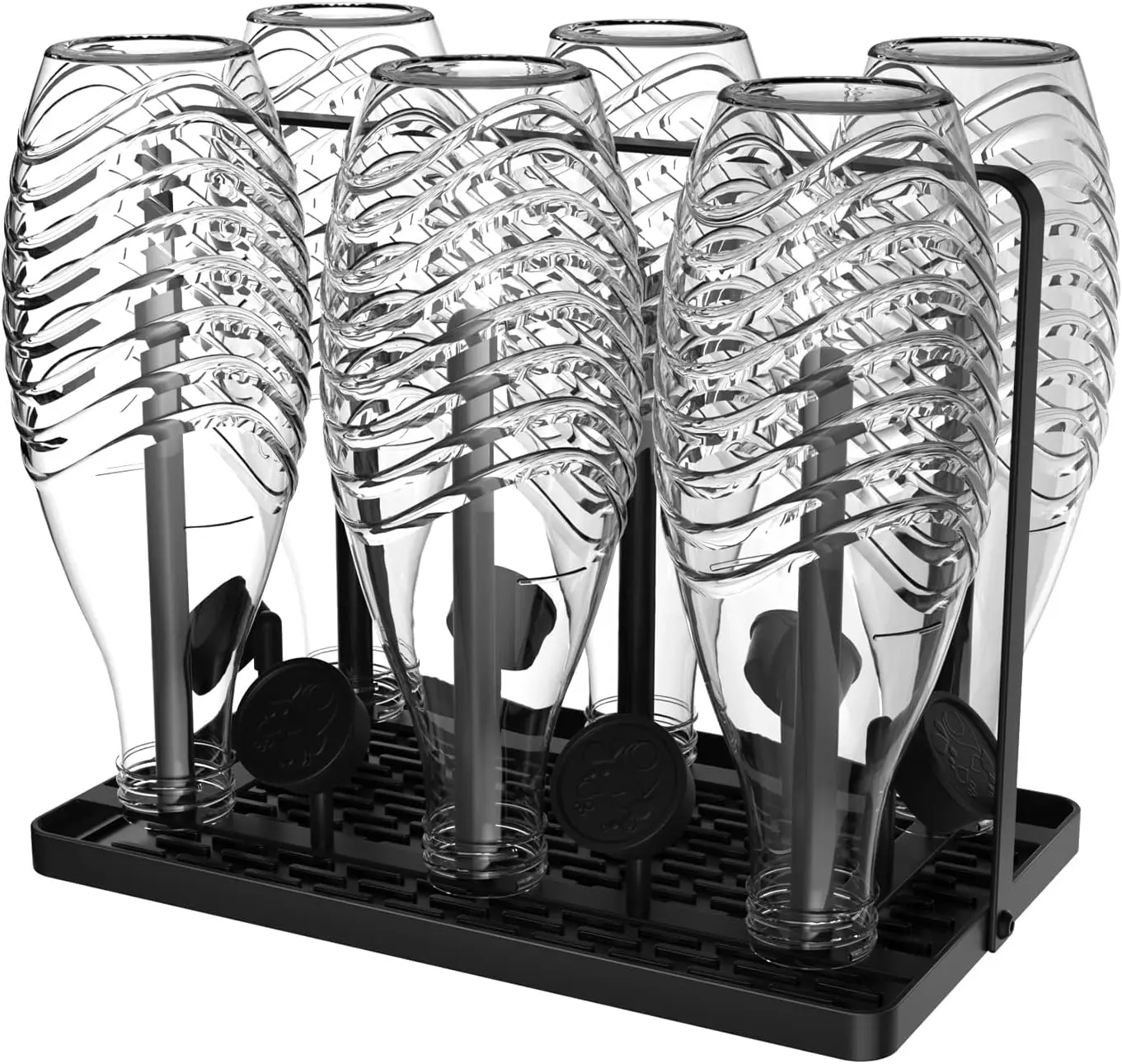 Support pour bouteilles SodaStream Duo, pour bouteilles de boisson et de bébé - Ensemble d'égouttoirs en acier inoxydable inclus Tapis de drainage et support pour couvercles en silicone, séchoir à biberons pour la cuisine
