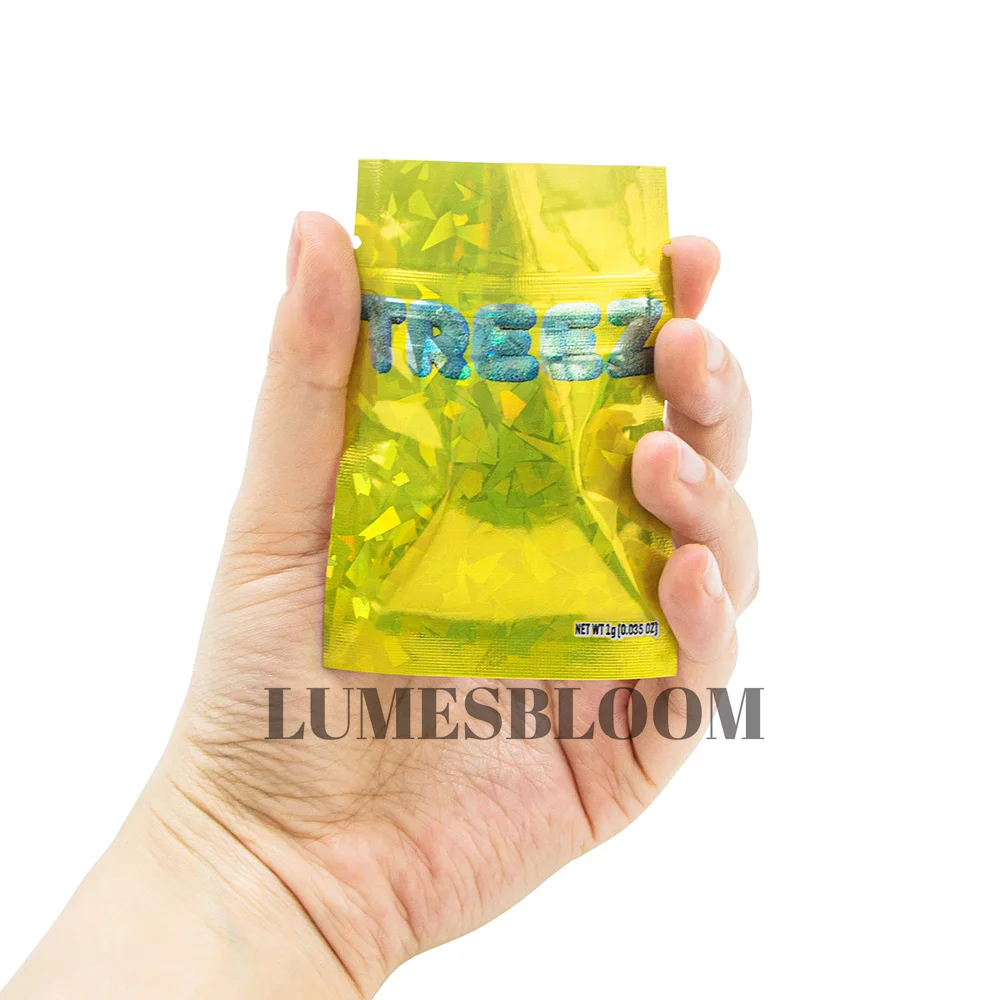 1G Flat Mylar Bag Hologramic Cartoon Empty Storage Reusable Zipper Aluminum Foil Clear Window Smellproof Packaging Customize