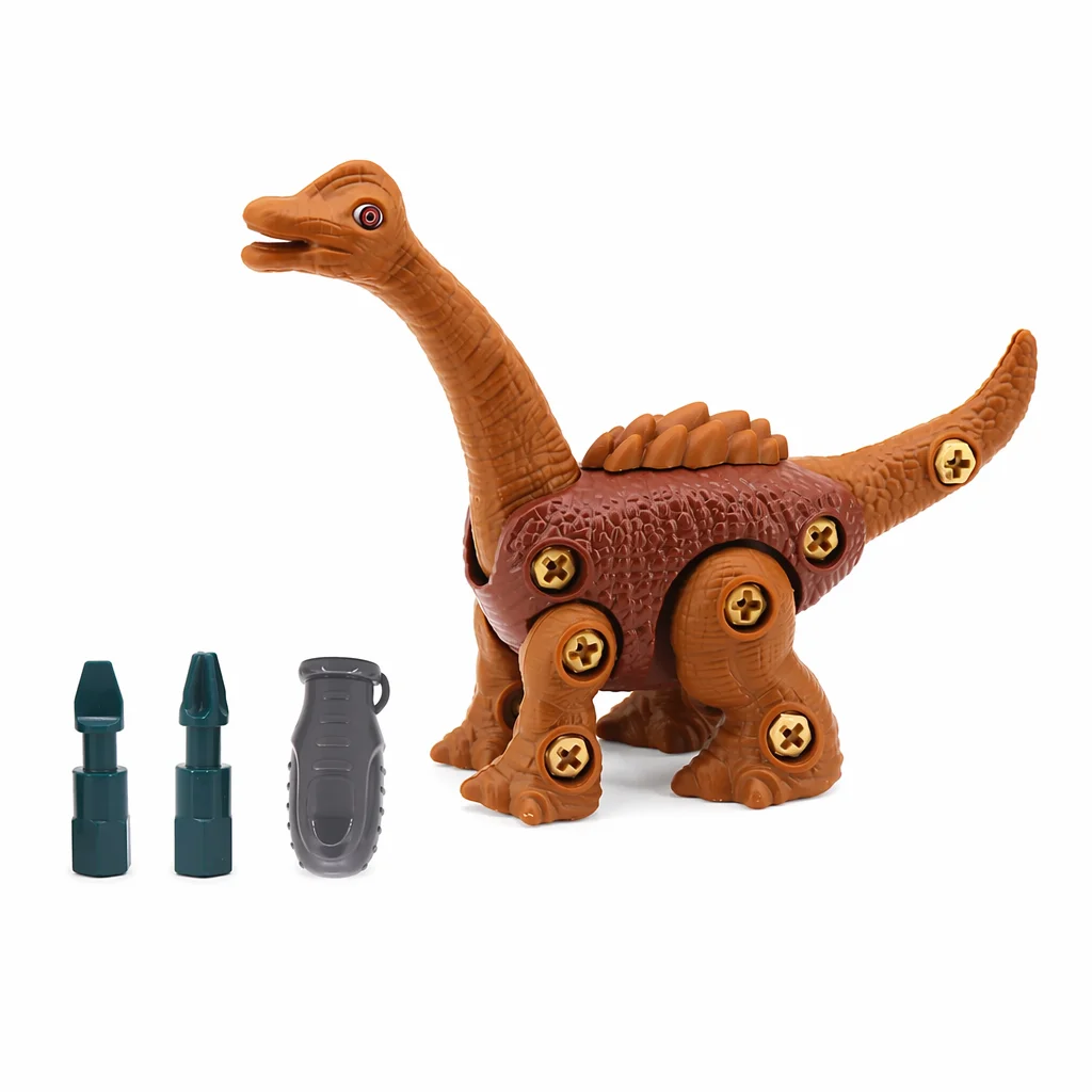 DIY uit elkaar halen en in elkaar zetten van een Triceratops-dinosaurus, bouwspeelgoed met gereedschap, educatieve puzzel voor kinderen, kerstcadeau