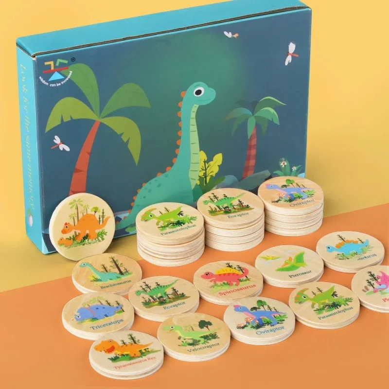 Jeu de mémoire dinosaure, jouet assorti, jeu de société préscolaire pour le développement de l'apprentissage précoce, jeux en bois, cadeau de fête d'été
