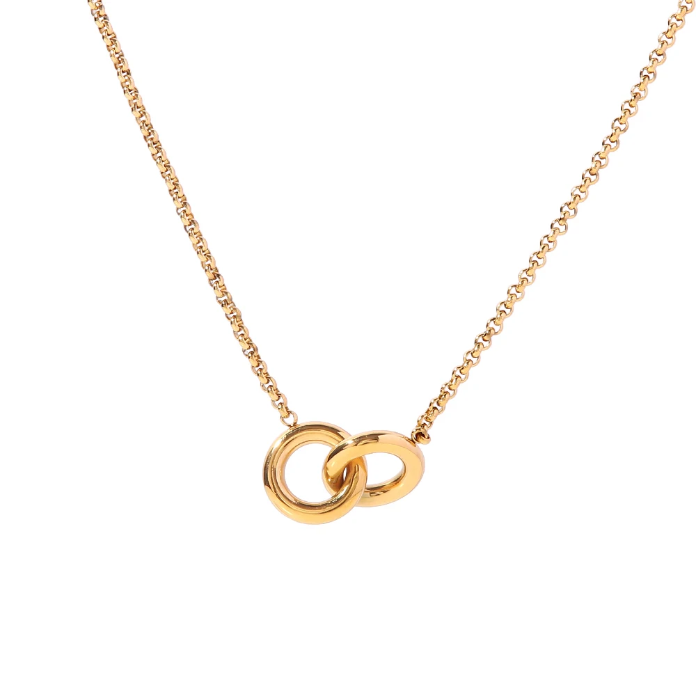 Youthway Creative Statement Hoop Interlocking Stainless Steel Pendant Necklace 18K Gold Plated Chain Trendy Waterproof Jewelry