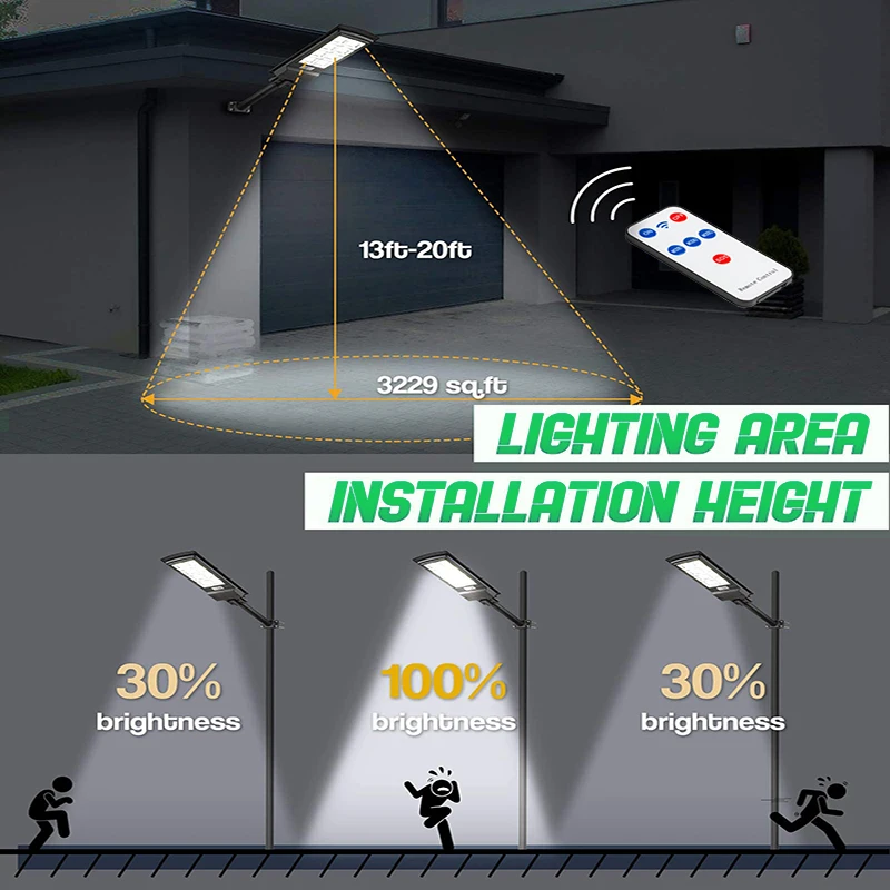 Năng Lượng Mặt Trời Cảm Biến Chuyển Động Đèn Ngoài Trời 8000LM Siêu Sáng 300W Chống Nước Điều Khiển Từ Xa 504 Đèn LED Năng Lượng Mặt Trời Đèn Tường Cho đường Phố