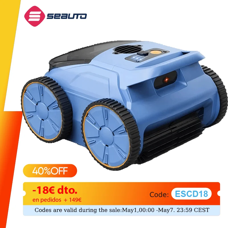 Aspirateur de piscine Seauto SAT20 150 minutes de fonctionnement jusqu'à 2000 pieds carrés, aspiration puissante de 45,000 Pa, escalade murale pour piscines intérieures/hautes au sol