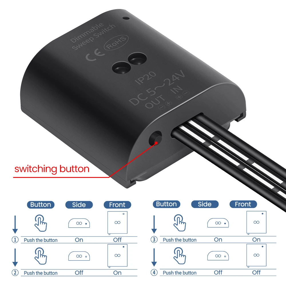 3.5A DC5-24V Hand Sweep Sensor Switch Dimmable Dual Side Sweep Switch  LED Light Accessories Bedroom Home Kitchen Wardrobe Decor