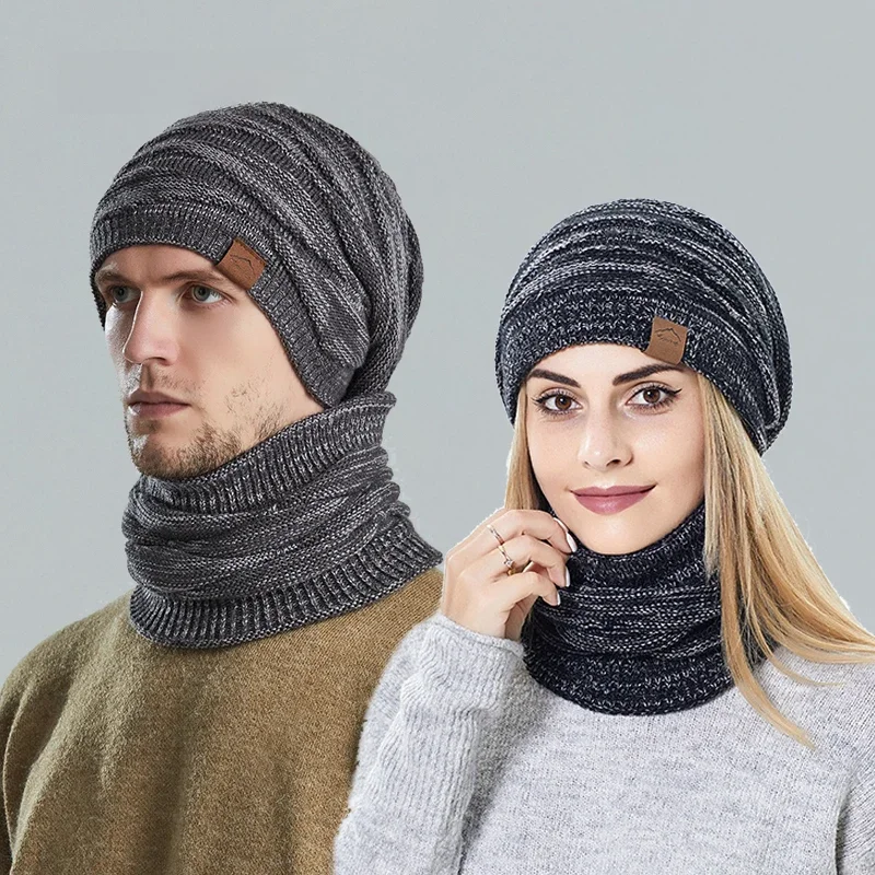 AliExpress KINIJA hat scarf set winter men knit bonnets for women outdoor ski cycling plush neck warm windproof cap famle wool thicken Beanies