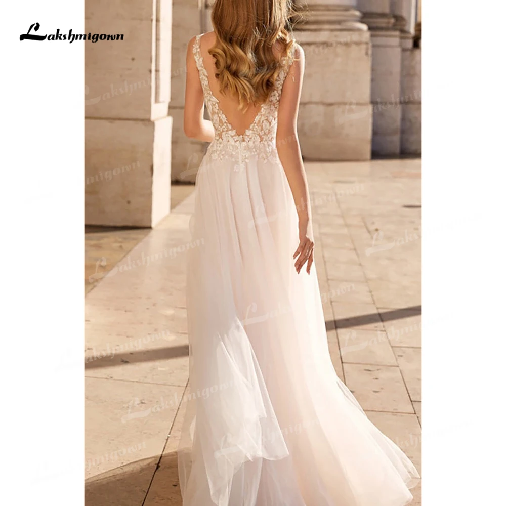 Sexy scollo A V spalline aperte sul retro Top in pizzo Tulle una linea abito da sposa personalizzato per le donne abiti da sposa vestidos de novia robe