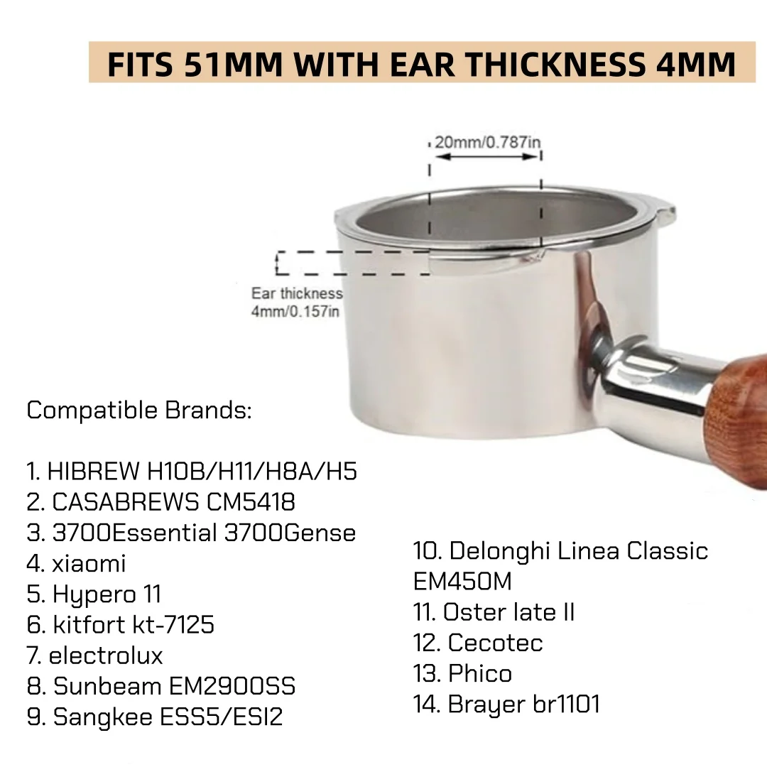 51mm Bottomless Portafilter Espresso Handle Fits CASABREWS CM5418, 3700Essential, Sangkee, Mr. Coffee, Hibrew, Kitfort KT-7125