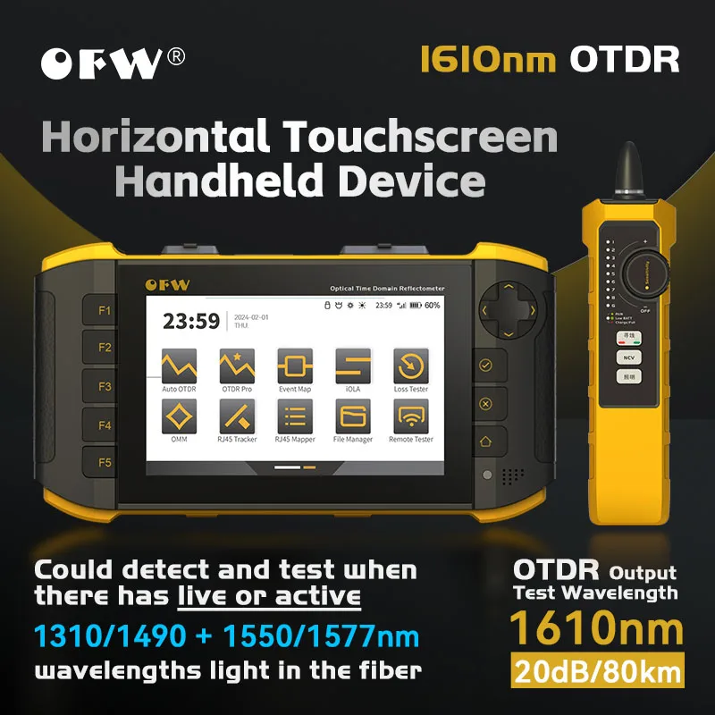 

2024 New OFW Mini OTDR Active Live Fiber Tester 1610nm 20dB Optical Reflector Reflectometer Touch Screen iOLA OPM VFL Event Map